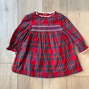 Mini Boden Red Plaid Dress with Lace Detail
